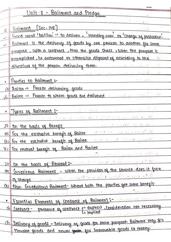 First page of Bailment & Pledge Notes