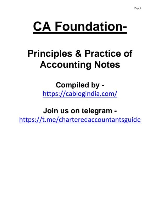 First page of CA FOUNDATION- ACCOUNTS ALL CHAPTERS NOTES; principal and practice