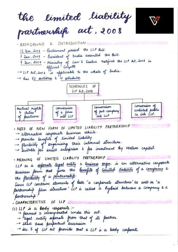 First page of Limited Liability Partnership Act notes