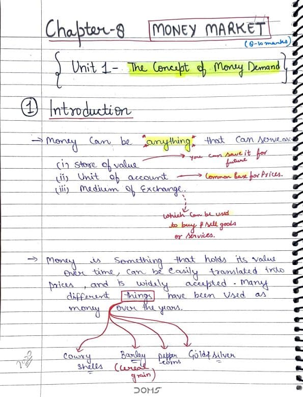 First page of Ch 8 Money market all units Summary notes
