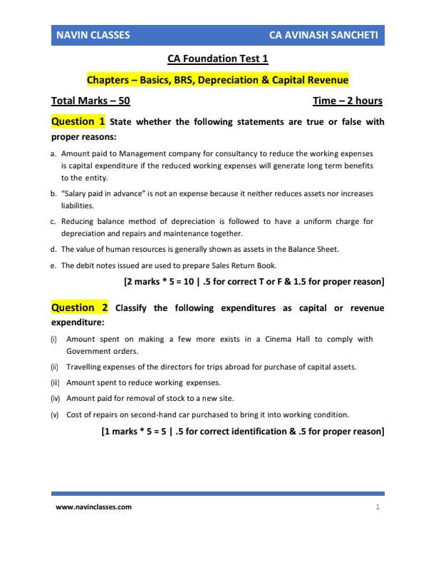 First page of Few practice question