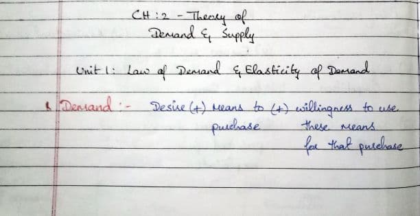 First page of Ca foundation Summary notes of Business economics Ch-2: Theory of demand & supply
