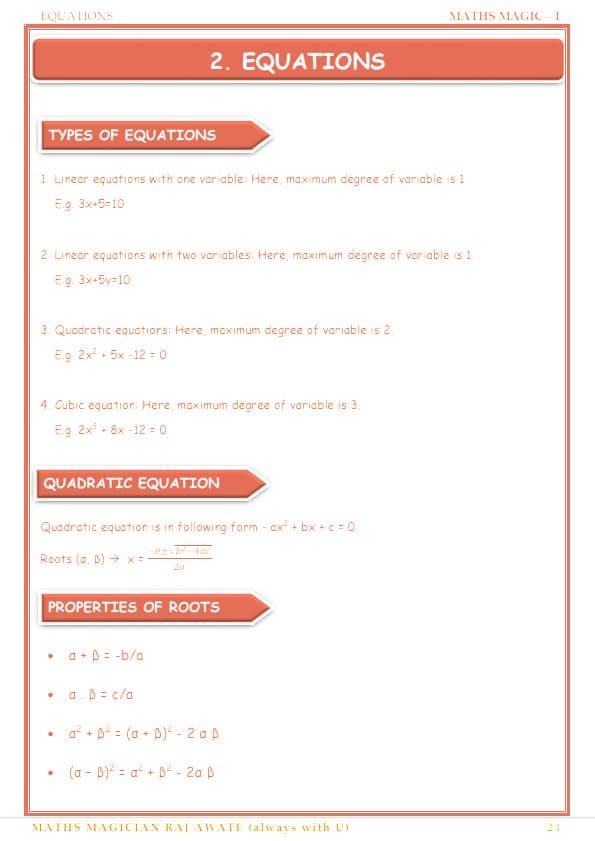 First page of Math's equations