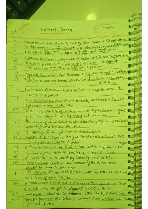 First page of National income -one liner