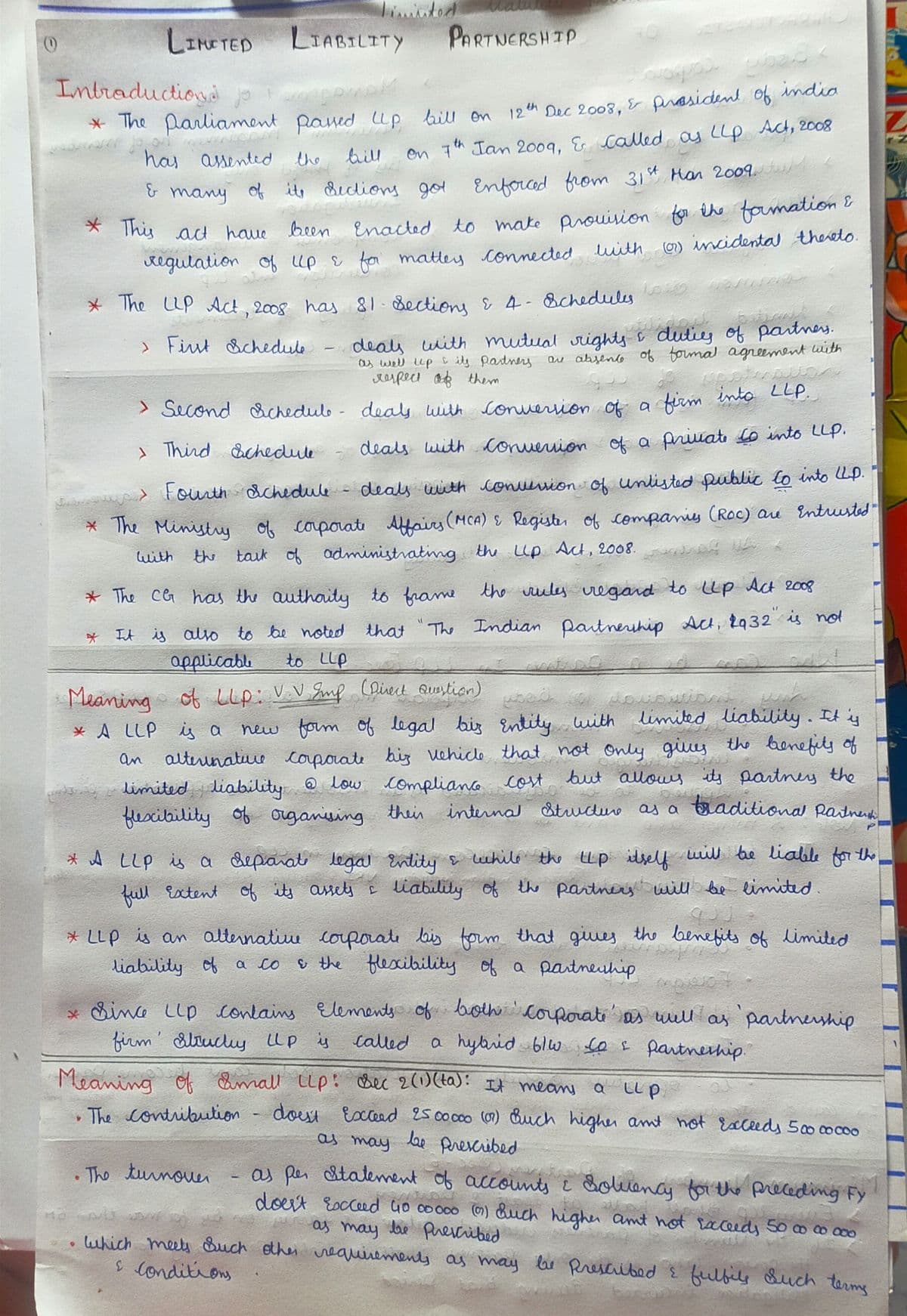 First page of LLP notes