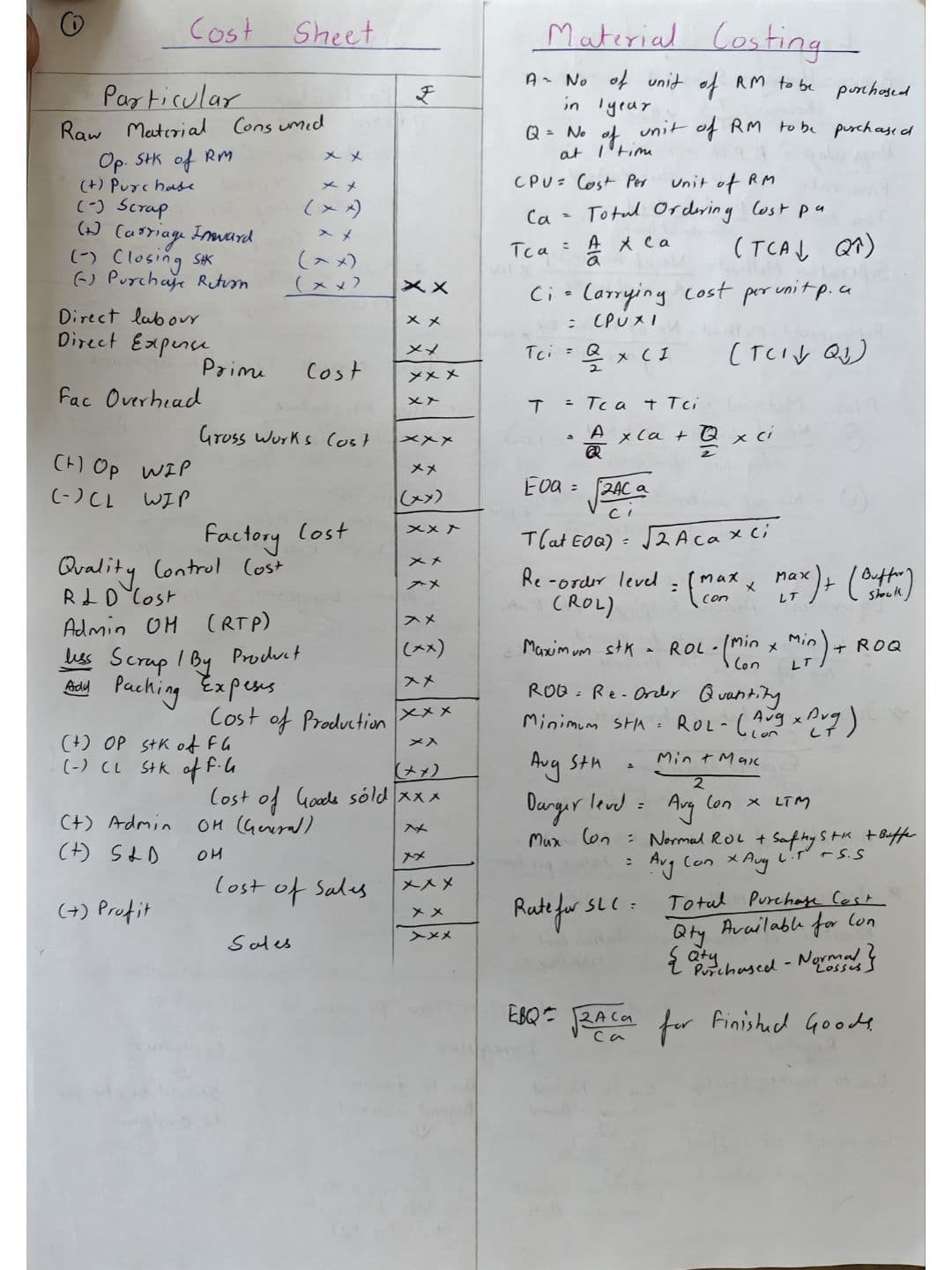 First page of Ca inter Costing full summary notes 14 pages