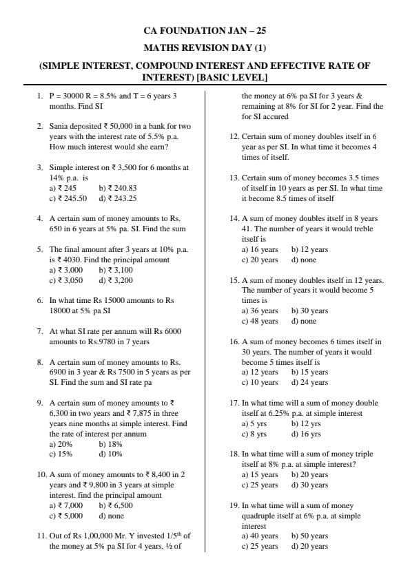 First page of Mathematics of finance MCQs