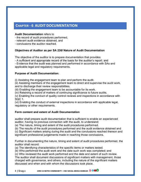 First page of Audit Documentation Chapter Summary Notes