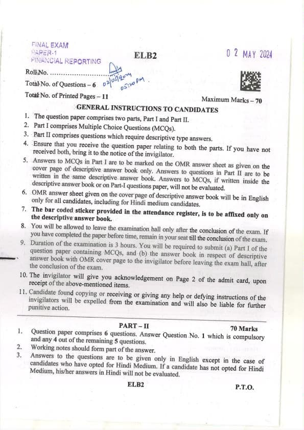 First page of May 24 Question Paper For Practice