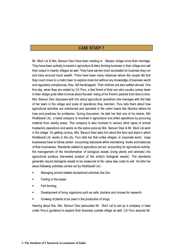 First page of Case Study 7 For Practice By ICAI
