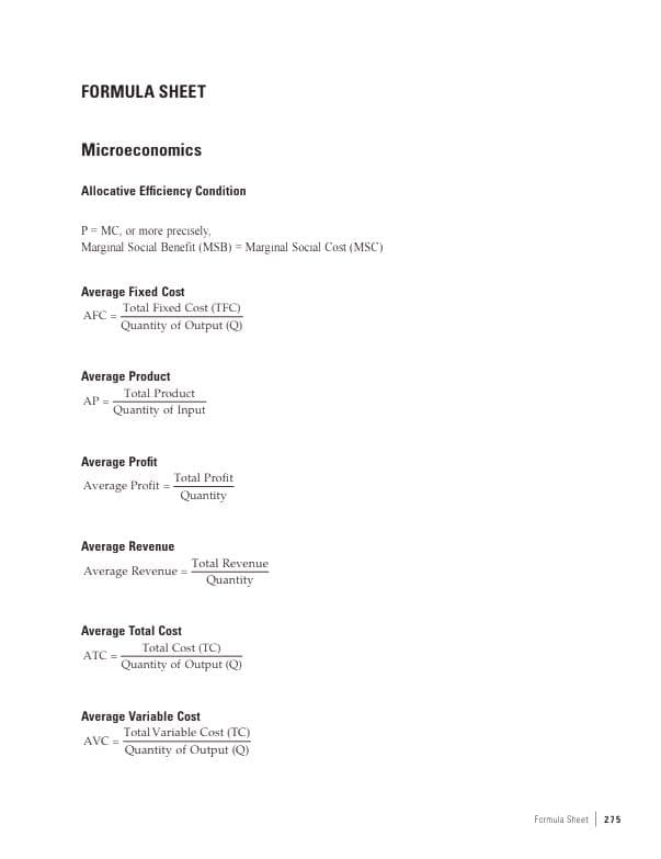 First page of Economics all chapters formula in one place