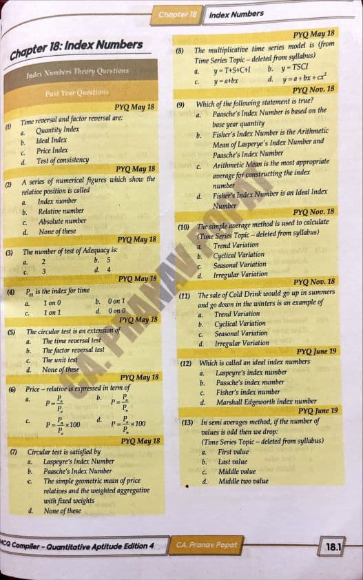 First page of chp 18 index number mcq compiler Pranav Popat sir