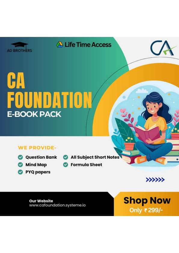 First page of CA Foundation Pack has everything you need: ✅ Short Notes for all subjects ✅ Mind Maps ✅ Question Bank ✅ Formula Sheets ✅ PYQ Papers