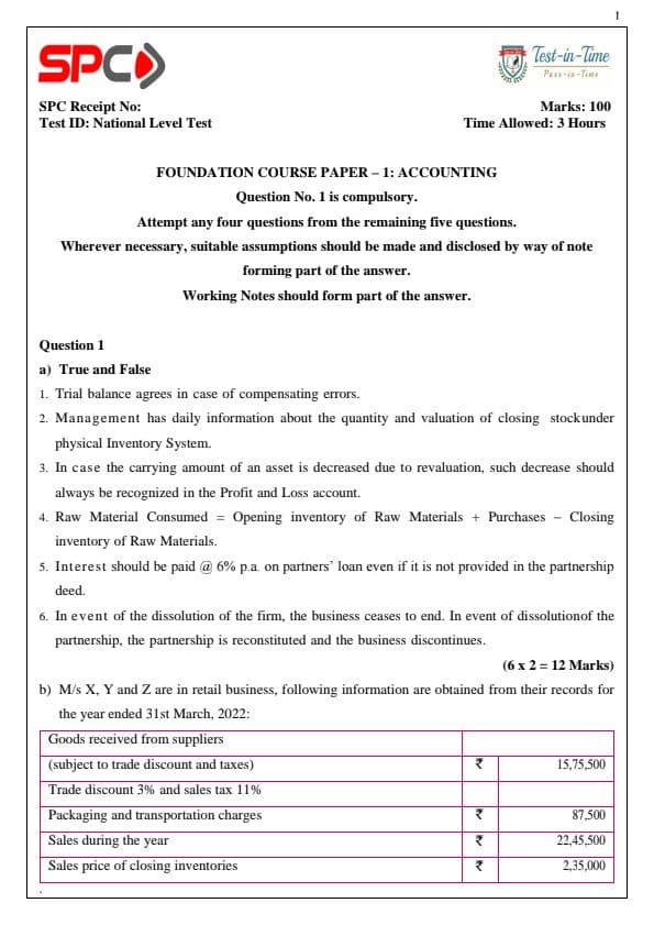 First page of Accounting test series paper