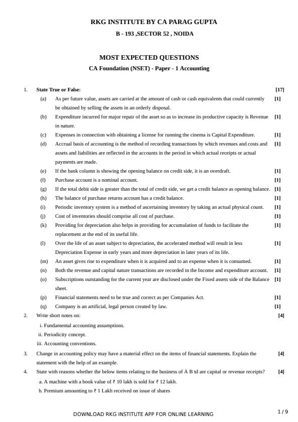 First page of Accounting most expected questions in Jan 2025
