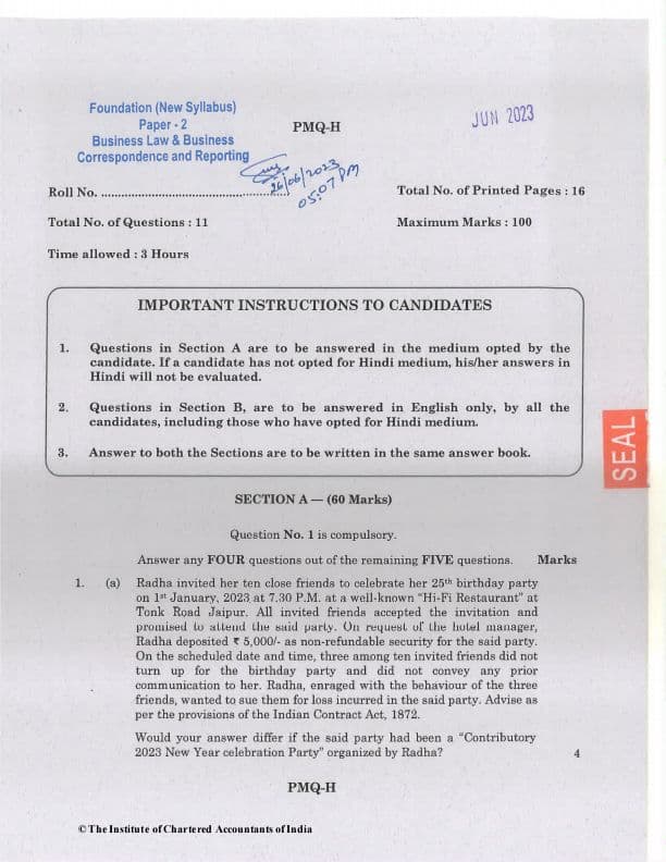 First page of BUSINESS LAW