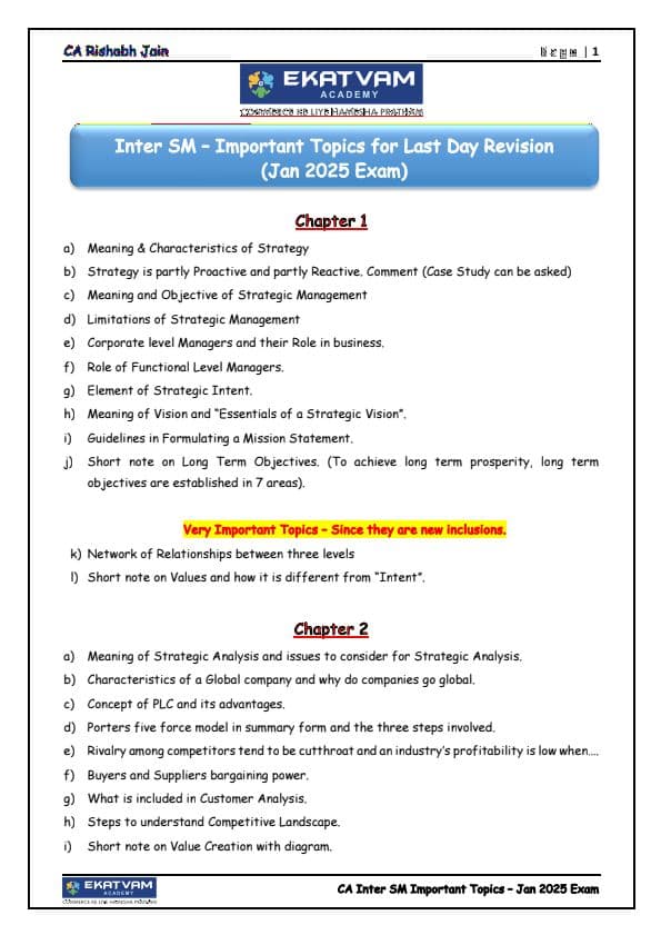 First page of SM IMP Topic List