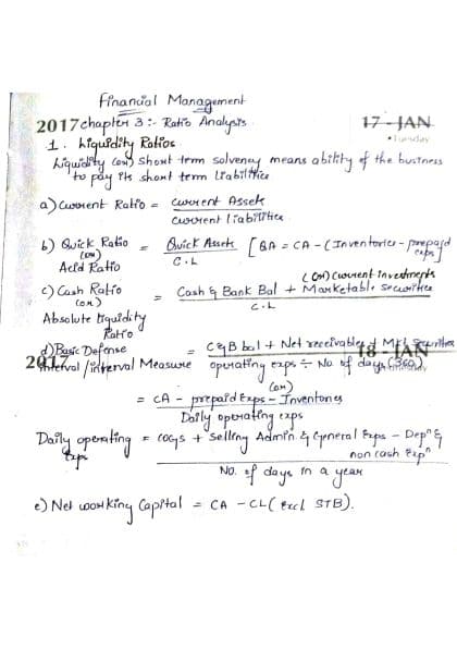 First page of CA Inter FM chapter 3 - Ratio Analysis