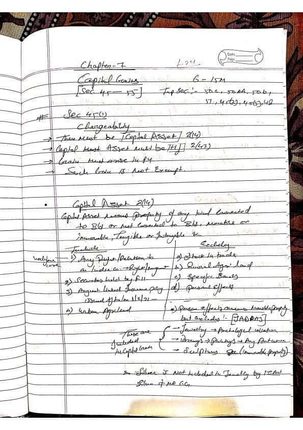 First page of DT CAPITAL GAINS Full handwritten notes Classes by CA Vijay sarda sir