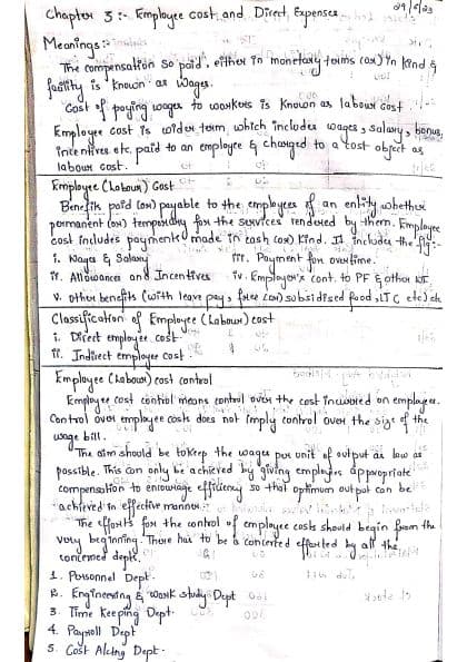 First page of CA Inter Costing Chapter 3 - Employee cost