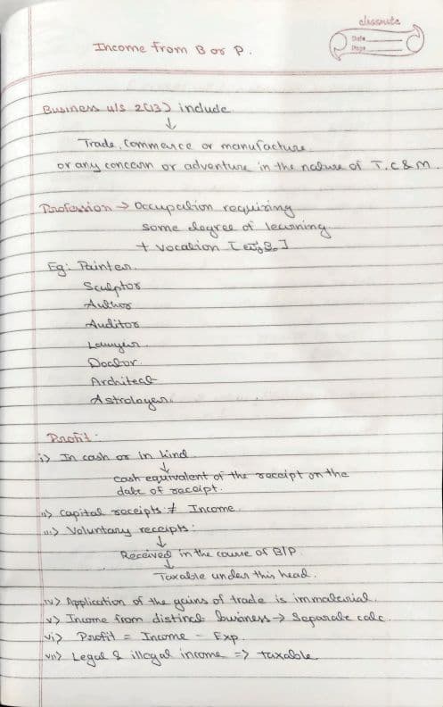 First page of Taxation : PGBP.. Handwritten Notes (with Amendments) MAY 2025 & SEPT 2025 !!!!!