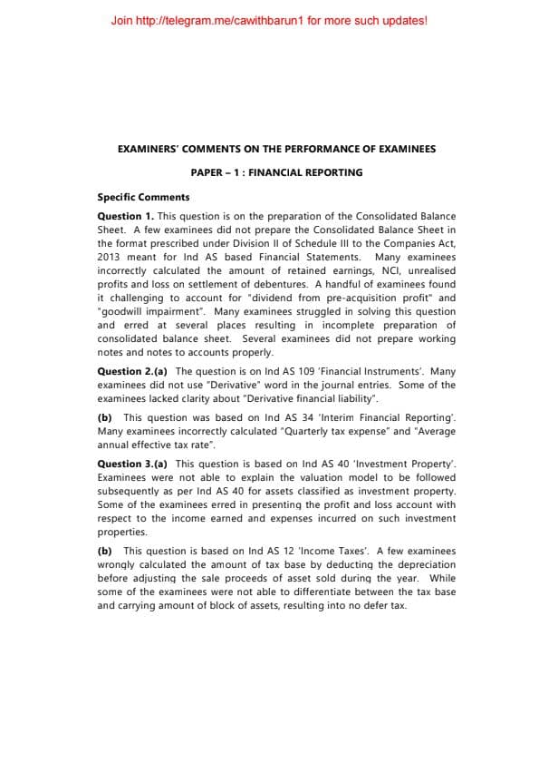 First page of Nov 24 Group 1 Examiner's Comment