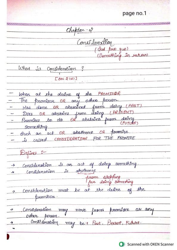 First page of UNIT-2 CONSIDERATION(THE INDIAN CONTRACT ACT 1872) HANDWRITTEN NOTES (MAY2025/SEP2025)