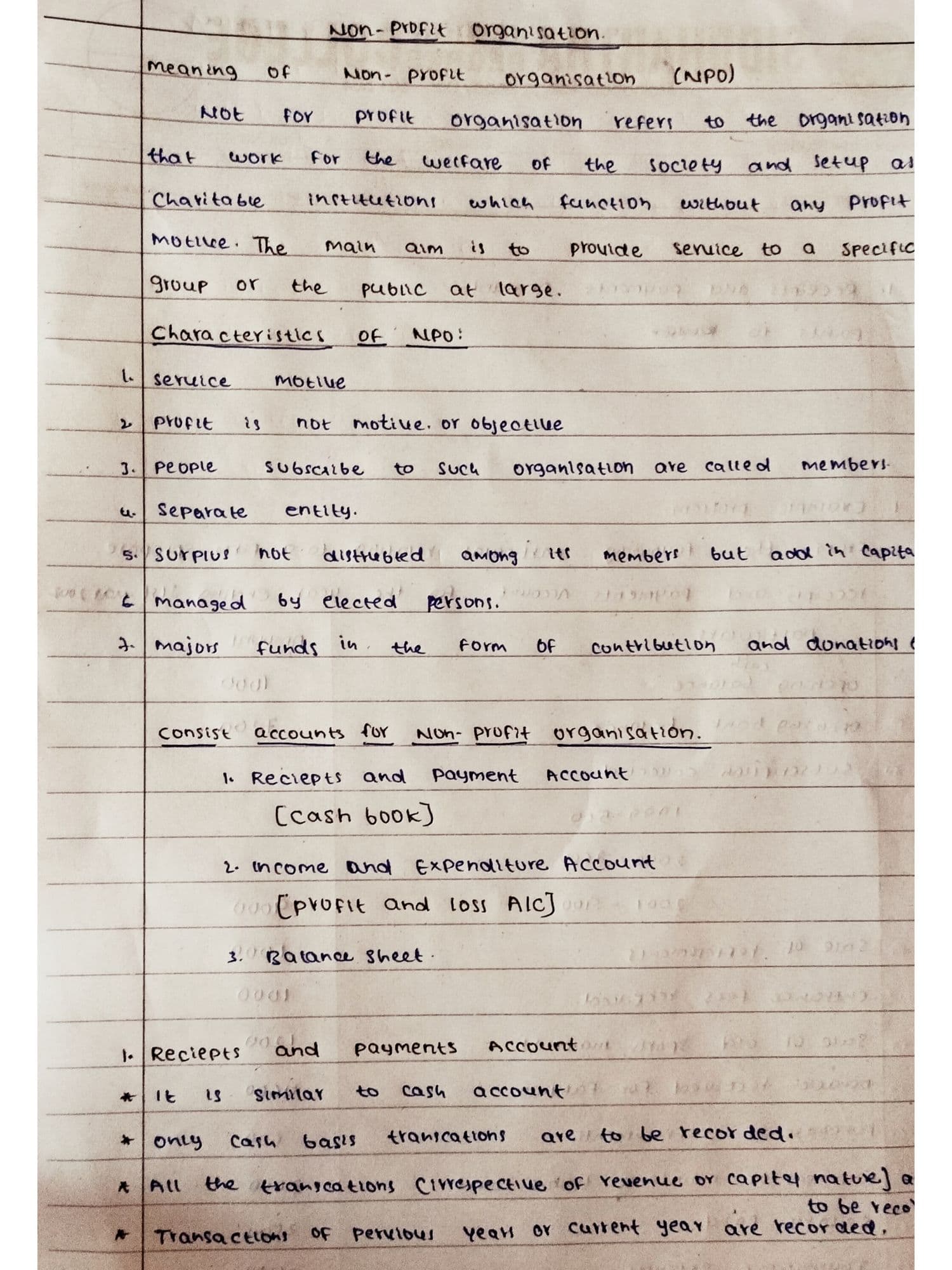 First page of IMP NON PROFIT ORGANISATION NOTES