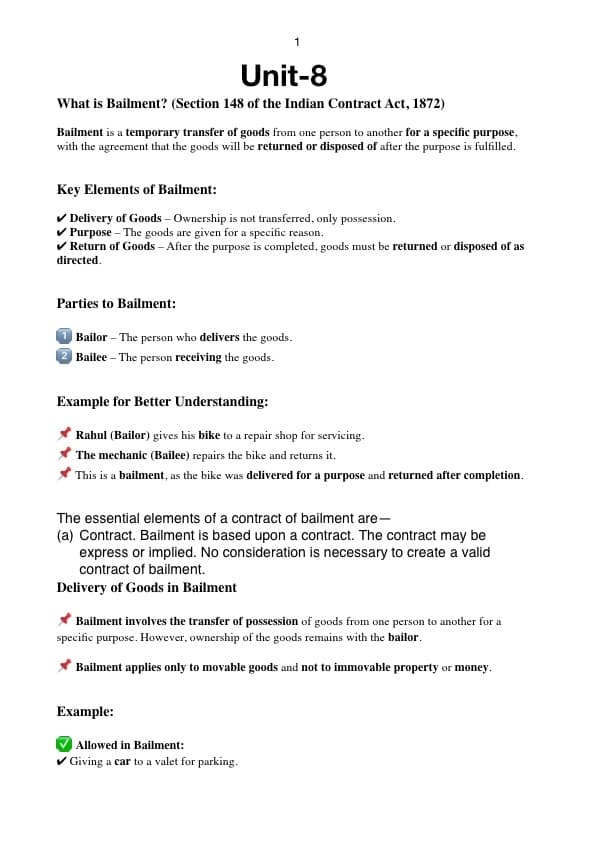 First page of Indian contract act unit-8