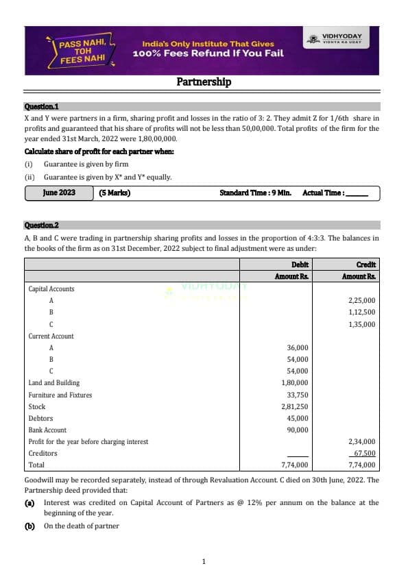 First page of Question Regarding Partnership & LLP Accounts By VIDYODAY