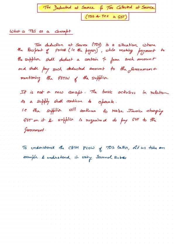 First page of GST TDS & TCS Handwritten Notes