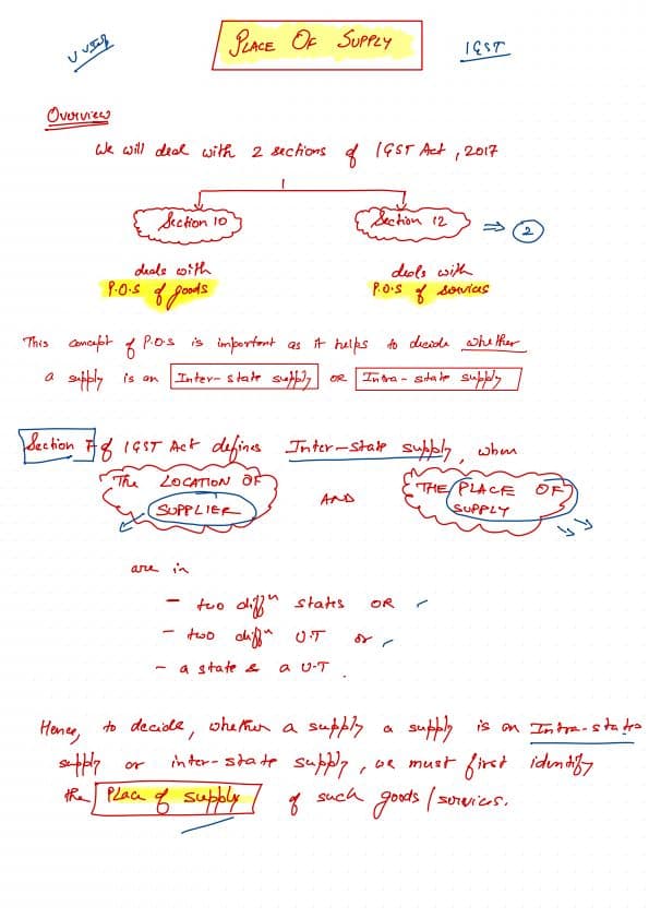 First page of Place of Supply Handwritten Notes