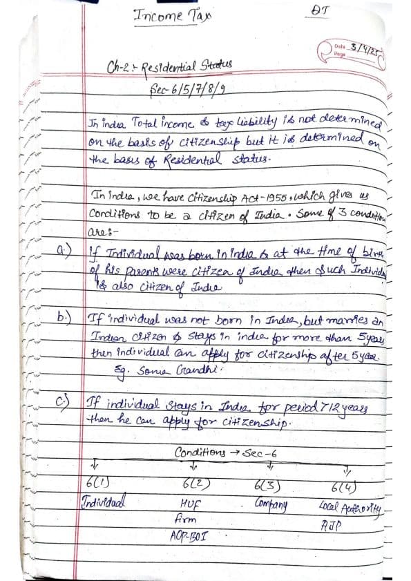 First page of DT-Residential status & scope of total income