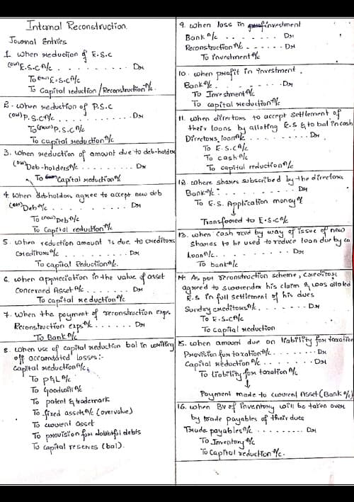 First page of CA Inter Advanced Accounting Chapter - Internal Reconstruction