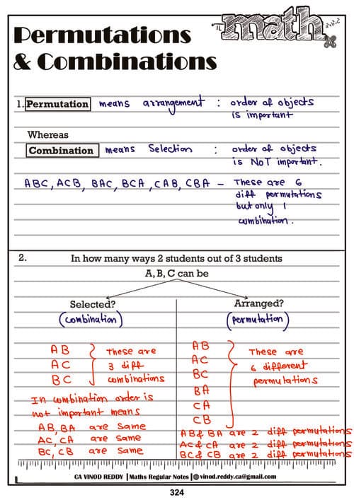 First page of Permutations and combinations by Ca vinod Reddy sir