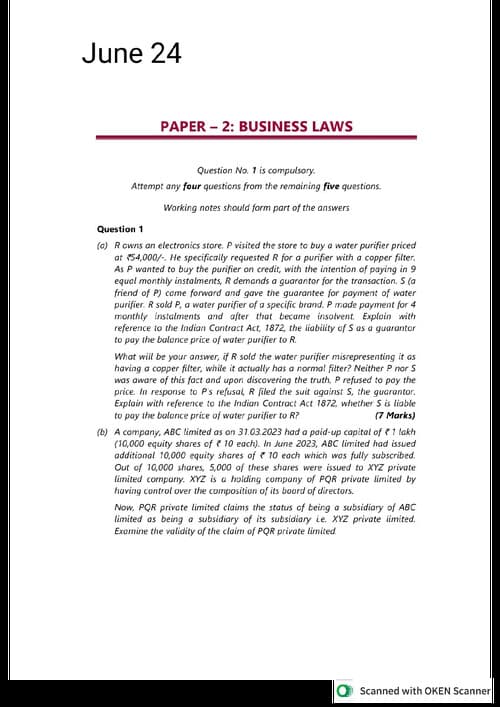 First page of Suggested answers business law June24, Sep24 and Jan25