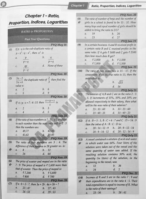 First page of Ratios MCQS