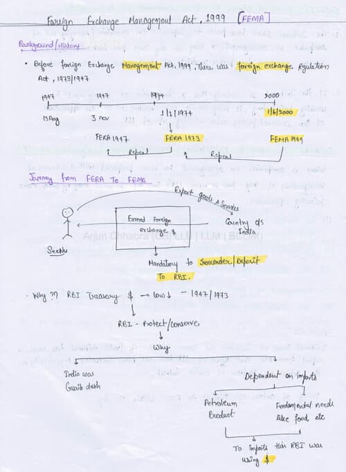 First page of FEMA Handwritten Notes By Arjun Chabbra Sir