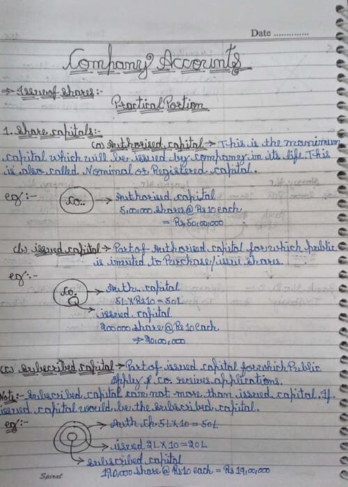 First page of Company Account hand written note