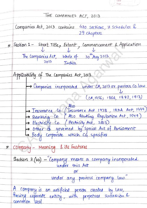 First page of The Companies Act 2013 Notes by Ca Archana Agarwal .pdf