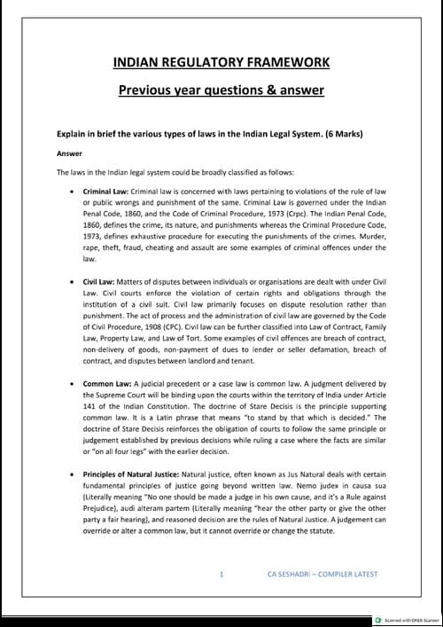 First page of IRF act, previous year question Business law