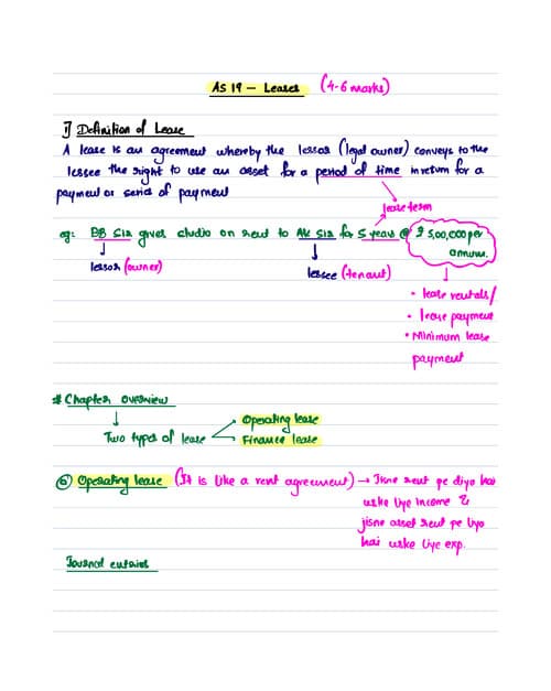 First page of CA Inter Advance accounts notes AS 19 leases CA Aakash kandoi sir