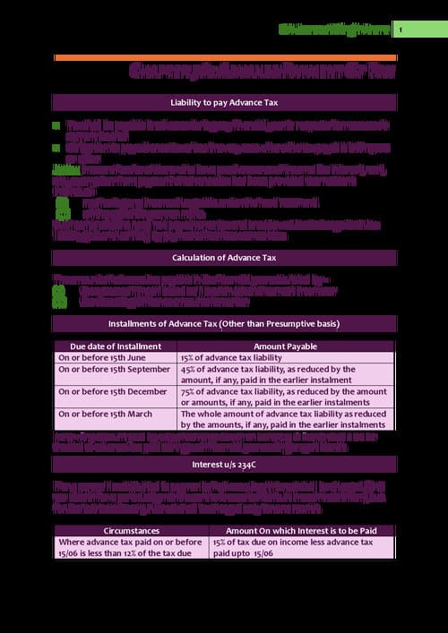 First page of PW JASMEET SIR ( DT : Advanced Payment Of Tax ) Detailed Notes