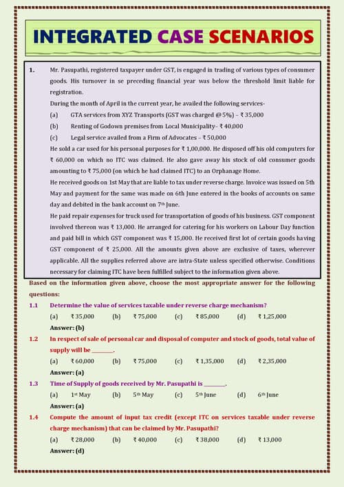 First page of GST case scenarios mcq