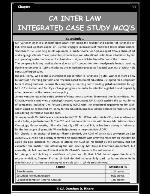First page of Ca intern law case study MCQ latest syllabus by ca cs darshan khare