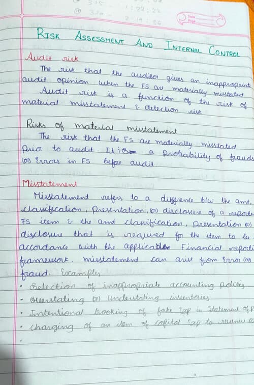 First page of Risk assessment and internal control