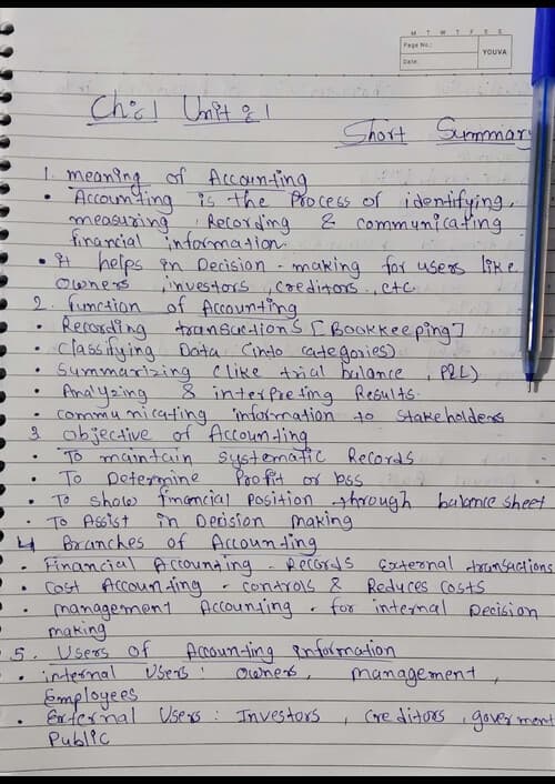 First page of Here is a short & simply summary notes CA foundation Accounting Ch 1 :Theoretical frame work Unit 1: Meaning and scope of accounting Sep 25