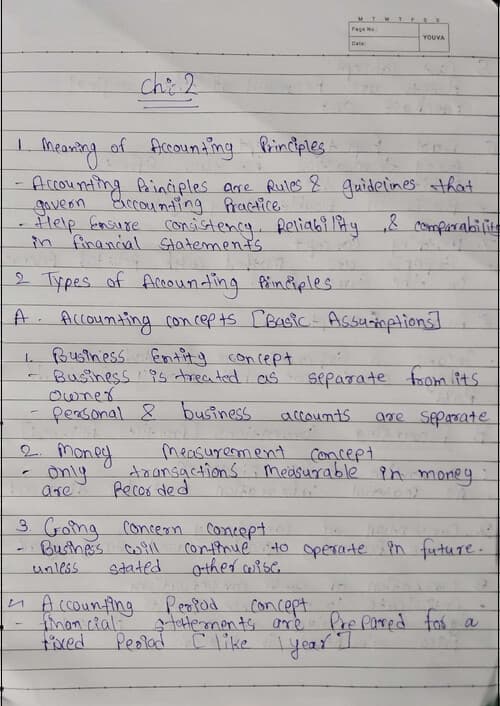 First page of Here it is simple summary notes for last minute revision CA foundation Accounting Ch:1 Unit :1