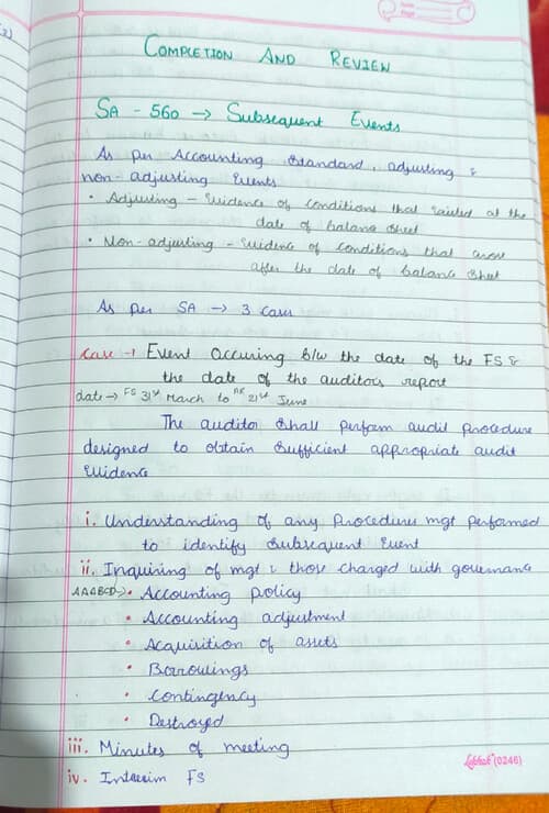 First page of Ca inter Audit and ethics Chapter 7 completion and review