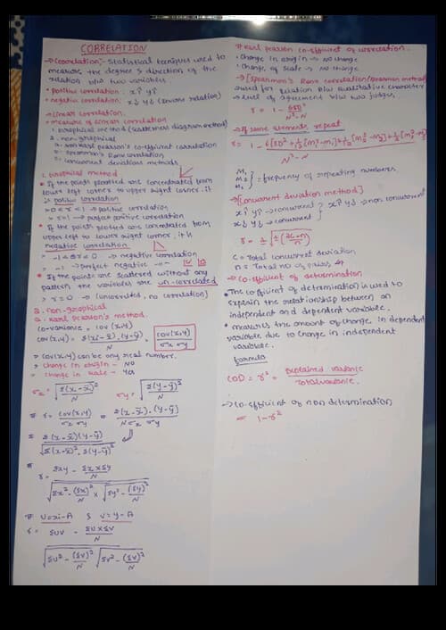 First page of Written summary notes of correlation